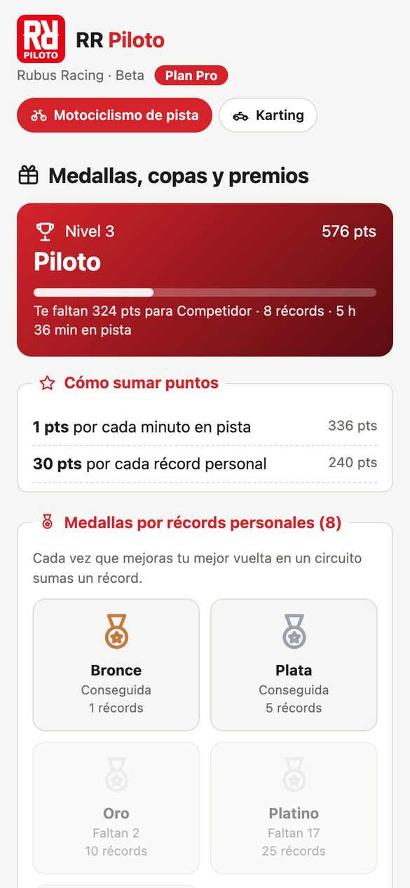 Nivel del piloto, reglas de puntos y medallas por récords